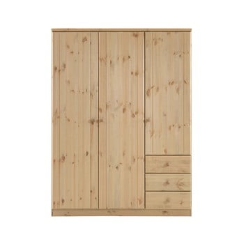Dulap din lemn de pin steens ribe, 202 x 150,5 cm, maro deschis