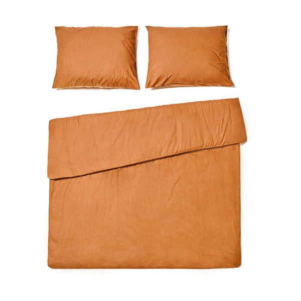 Terakotově oranžové povlečení na dvoulůžko ze stonewashed bavlny Bonami Selection, 160 x 220 cm