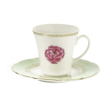 Set 6 cești din porțelan cu farfurie kutahya roses, 80 ml