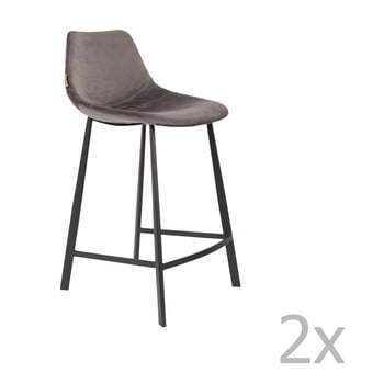 Set 2 scaune bar cu tapițerie catifelată Dutchbone, înălțime 91 cm, gri de la Dutchbone