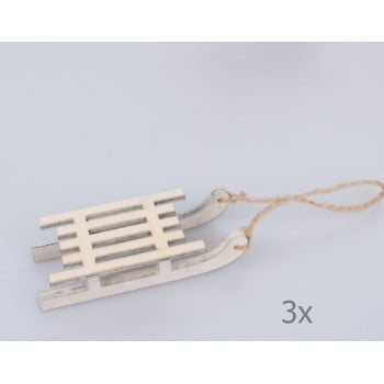 Set 3 decorațiuni suspendate din lemn în formă de sanie dakls, lungime 9 cm, bej deschis