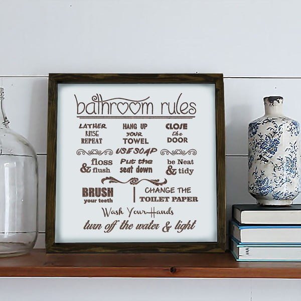 Nástěnný obraz Bathroom Rules, 34 x 34 cm