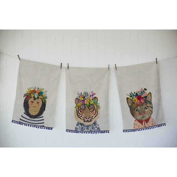 Sada 3 utěrek s příměsí bavlny Madre Selva Floral Friends, 50 x 70 cm