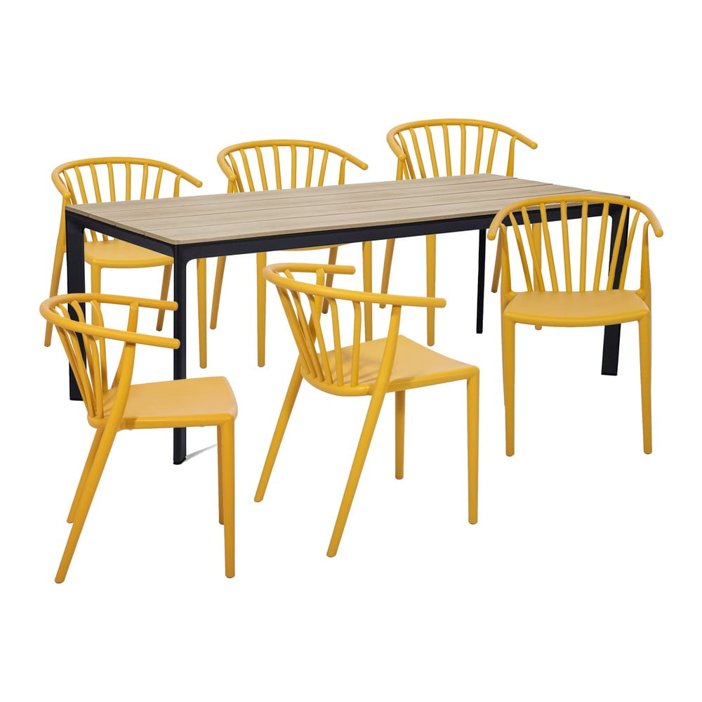 Zahradní jídelní set pro 6 osob se žlutou židlí Capri a stolem Thor, 210 x 90 cm