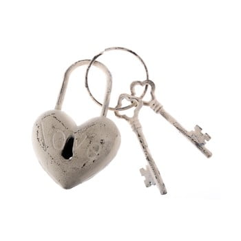 Lacăt decorativ din fontă dakls heart rustico, alb