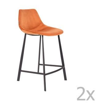 Set 2 scaune bar cu tapițerie catifelată dutchbone, înălțime 91 cm, portocaliu
