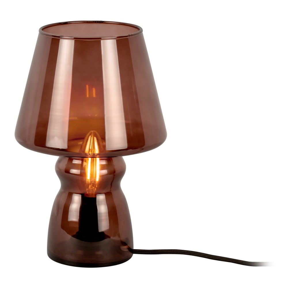 Tmavě hnědá skleněná stolní lampa Leitmotiv Glass, výška 25 cm