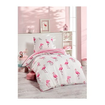 Lenjerie de pat jussno flamingos, 140 x 220 cm, roz