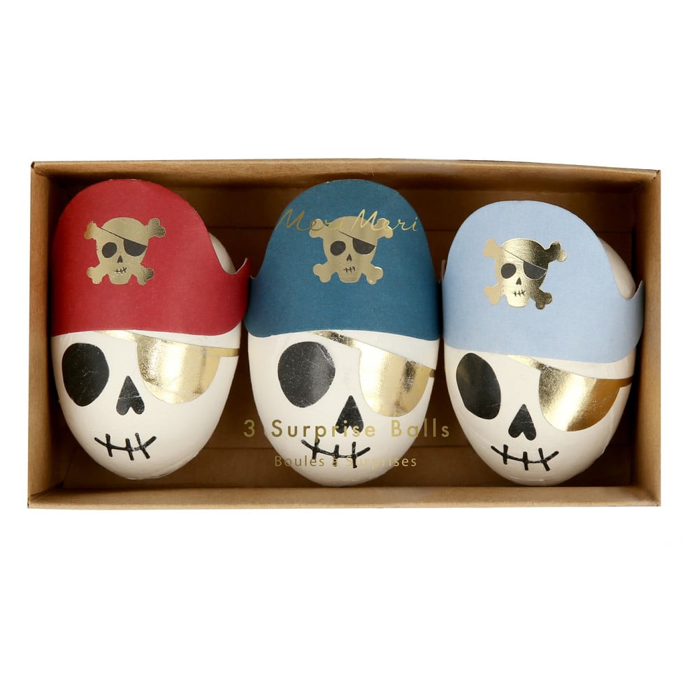 Párty doplňky v sadě 3 ks Pirate Skulls Surprise Balls – Meri Meri