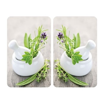 Set 2 protecții din sticlă pentru aragaz wenko herbal, 52 x 30 cm