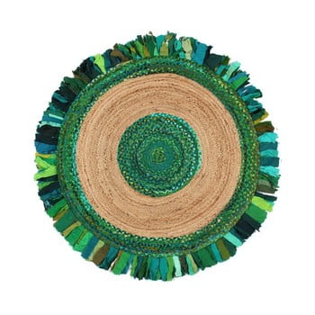 Covor din  iută și  bumbac eco rugs verde, Ø 120 cm