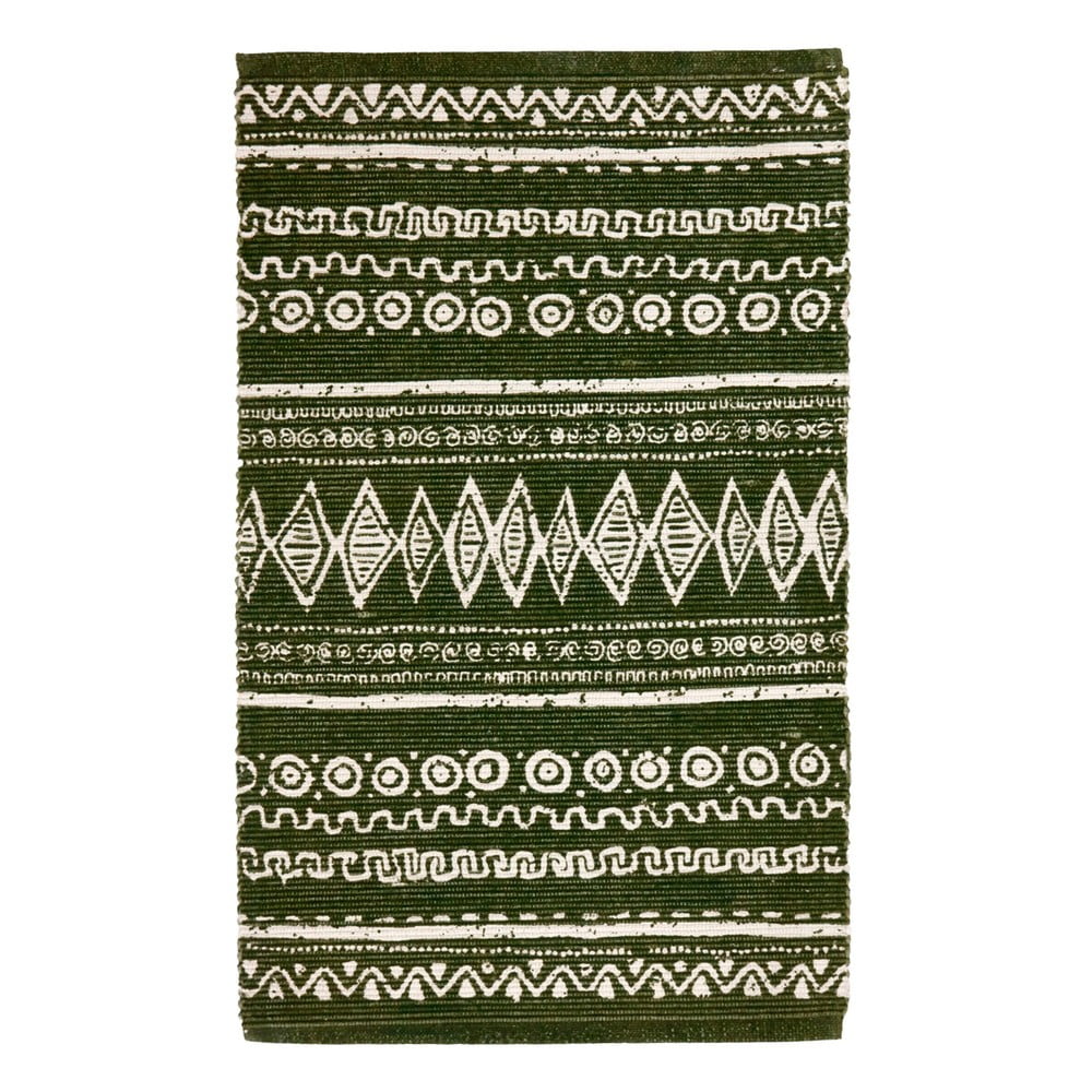 Zeleno-bílý bavlněný koberec Webtappeti Ethnic, 55 x 140 cm