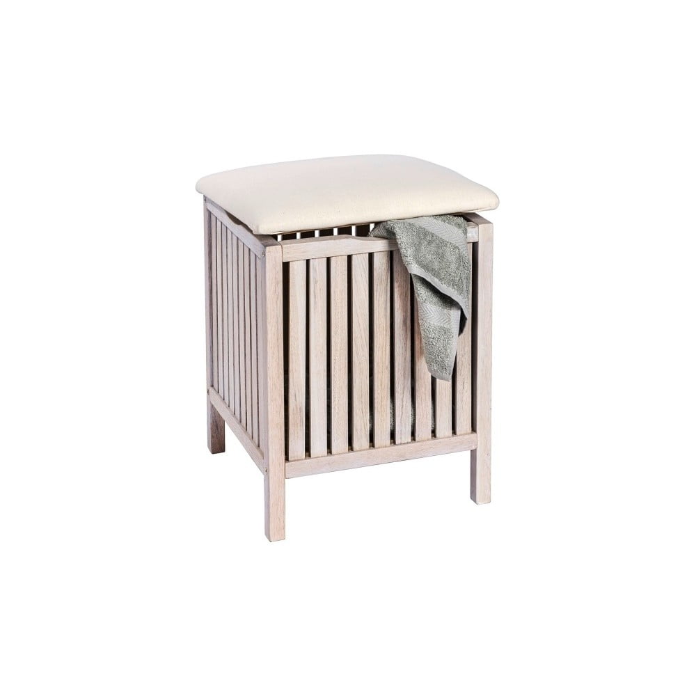Bílá koupelnová stolička z ořechového dřeva s úložným prostorem Wenko Norway