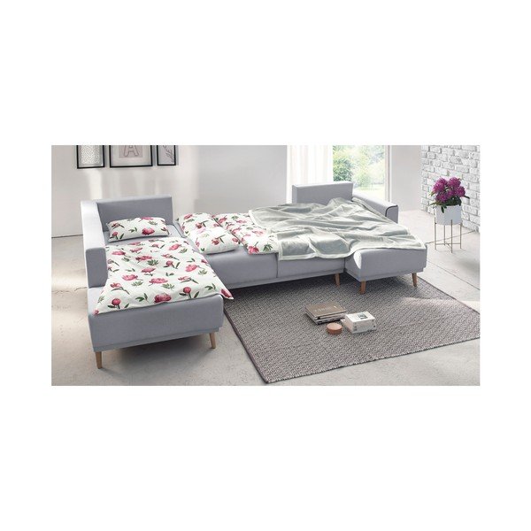 Šedá rohová rozkládací pohovka s lenoškou Bobochic Paris Panoramique XXL Mola, pravý roh