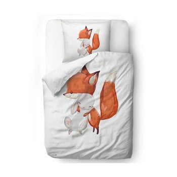 Lenjerie de pat din bumbac satinat pentru copii Mr. Little Fox Friendship, 100 x 130 cm