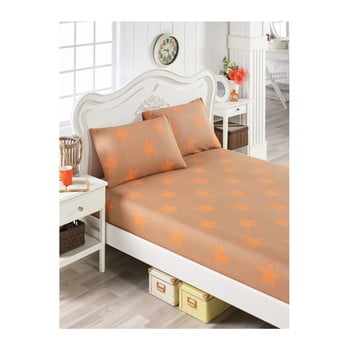 Set cearșaf și 2 fețe de pernă din bumbac stars lusno, 100 x 200 cm, portocaliu