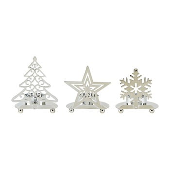 Set 3 suporturi lumânări KJ Collection Happy Snow, argintiu