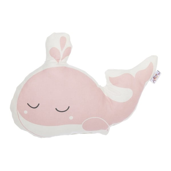 Růžový dětský polštářek s příměsí bavlny Mike & Co. NEW YORK Pillow Toy Whale, 35 x 24 cm