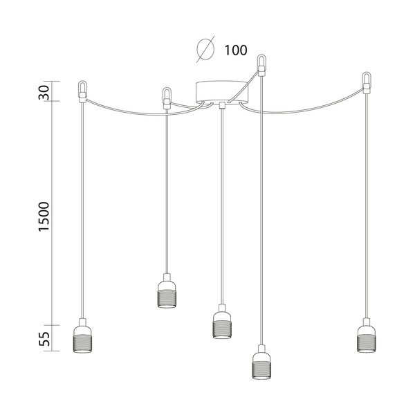 Závěsné svítidlo s 5 černými kabely a stříbrnou objímkou Bulb Attack Uno Cassie