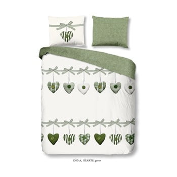 Lenjerie de pat din bumbac, verde, good morning hearts, 200 x 200 cm