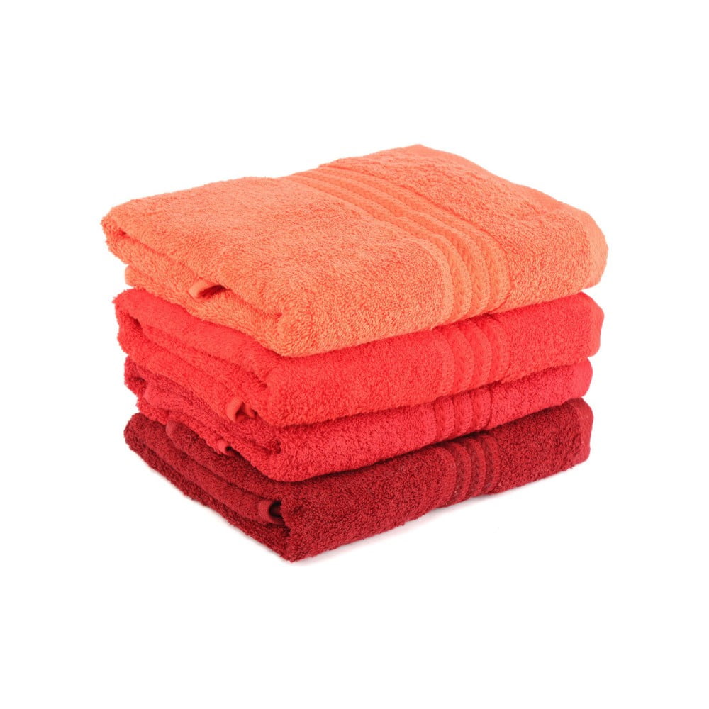 Sada 4 červených bavlněných ručníků Foutastic, 50 x 90 cm