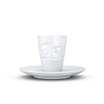 Cană din porțelan cu farfurie pentru espresso, zâmbet 58products, alb