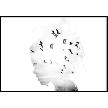 Poster cu ramă pentru perete girl/silhouette/birds, 40 x 50 cm