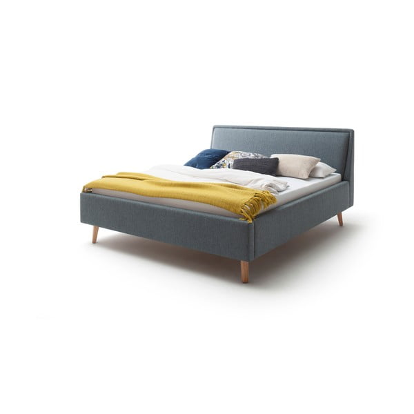 Modrozelená dvoulůžková postel s roštem a úložným prostorem Meise Möbel Frieda, 160 x 200 cm