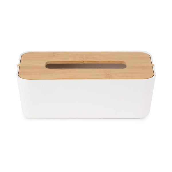 Bílý box na kapesníky s bambusovým víkem Compactor Basic
