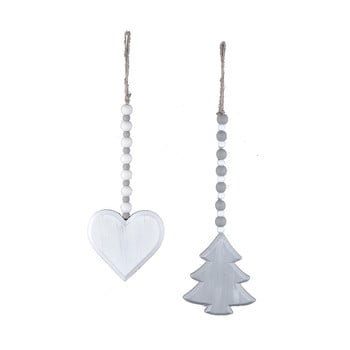Set 2 decorațiuni suspendate din lemn ego dekor white christmas, alb