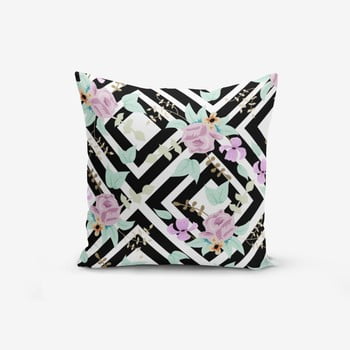 Față de pernă cu amestec din bumbac minimalist cushion covers black white labirent soyut flower, 45 x 45 cm