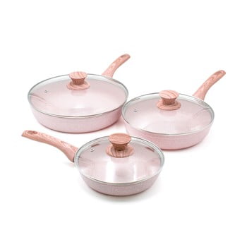 Set 3 tigăi cu capac Bisetti Stonerose Rose Gabriele