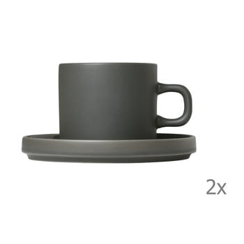 Set 2 căni cu farfurioară din ceramică Blomus Pilar, 200 ml, gri