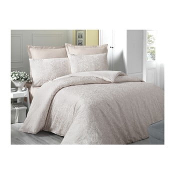 Lenjerie de pat cu cearşaf din bumbac satinat cream cappuccino, 200 x 220 cm