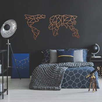 Decorațiune metalică pentru perete geometric world map, 120 x 58 cm, arămiu