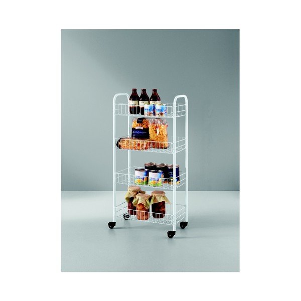 Bílý pojízdný stojan s 4 policemi Metaltex Pisa