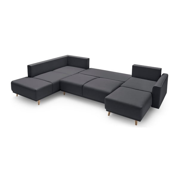 Tmavě šedá rohová rozkládací pohovka s lenoškou Bobochic Paris Panoramique XXL Mola, pravý roh