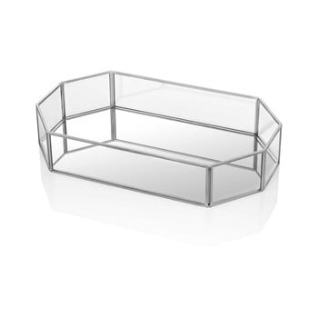 Tavă decorativă din sticlă the mia glamour, 33 x 20 cm, argintiu