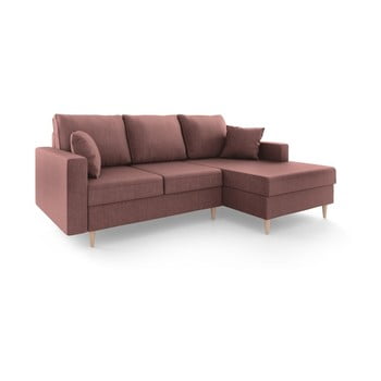 Canapea extensibilă cu 4 locuri și spațiu de depozitare mazzini sofas aubrieta, pe partea dreaptă, vișiniu deschis
