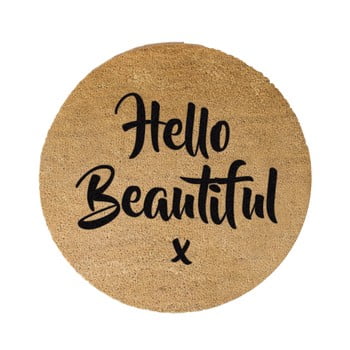 Covor intrare rotund artsy doormats hello beautiful, ⌀ 70 cm, negru