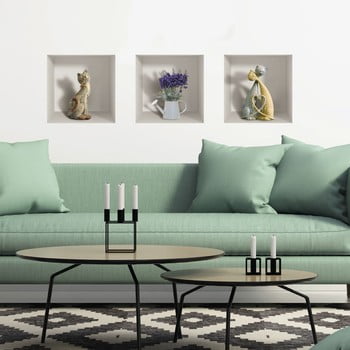 Set 3 autocolante 3d pentru perete ambiance cats and lilac