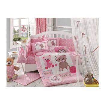 Lenjerie de pat cu cearșaf Ponpon Pink, 100 x 150 cm