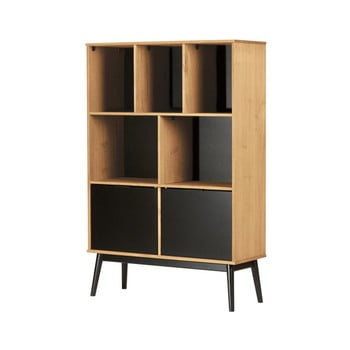 Bibliotecă cu uși negre din lemn de pin marckeric estela, înălțime 141,5 cm, maro