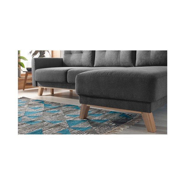 Tmavě šedá rozkládací rohová pohovka Bobochic Paris Balio Enjoy, pravý roh