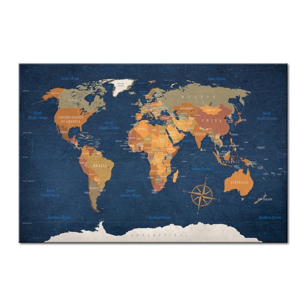 Nástěnka s mapou světa Bimago Ink Oceans, 90 x 60 cm