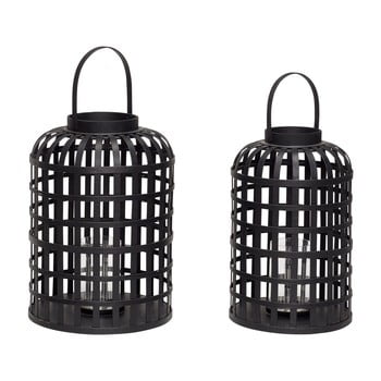 Set 2 felinar din bambus hübsch bamboo garo, negru