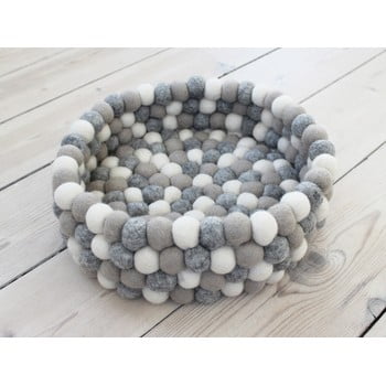 Coș depozitare cu bile din lână wooldot ball basket, ⌀ 28 cm, alb - gri deschis