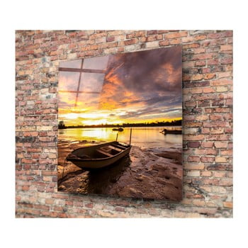 Tablou din sticlă 3d art boat on a shore, 50 x 50 cm