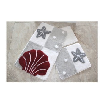 Set 3 covoare baie knit knot, gri - roșu