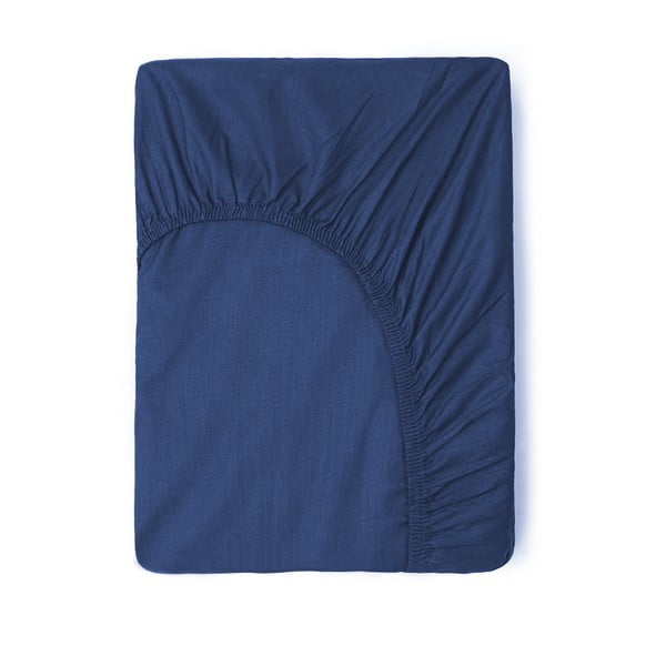 Tmavě modré bavlněné elastické prostěradlo Good Morning, 160 x 200 cm